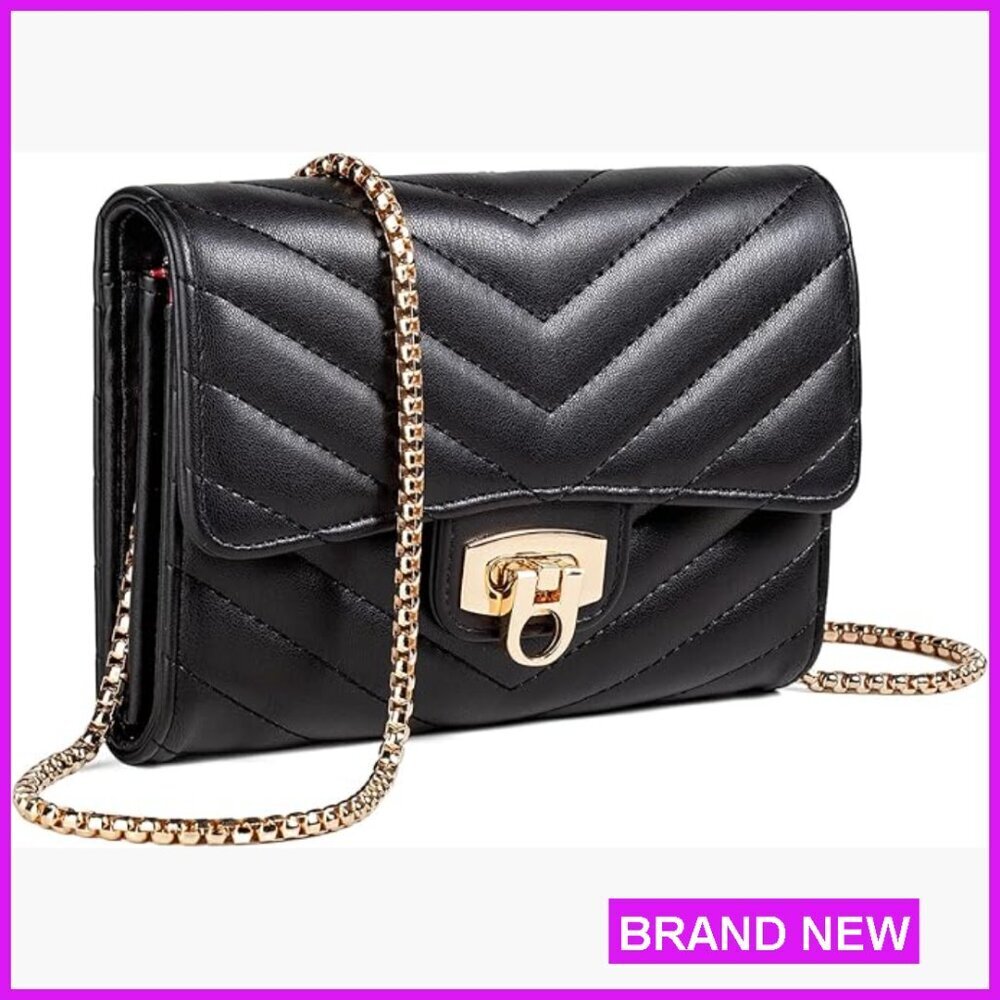 Black Quilted Leather Crossbody Bag Small Chic Minimal Travel Daypack